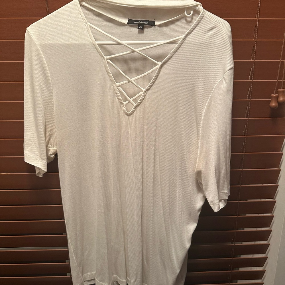 Ambiance White Crisscross V-Neck Top - Picture 5 of 5